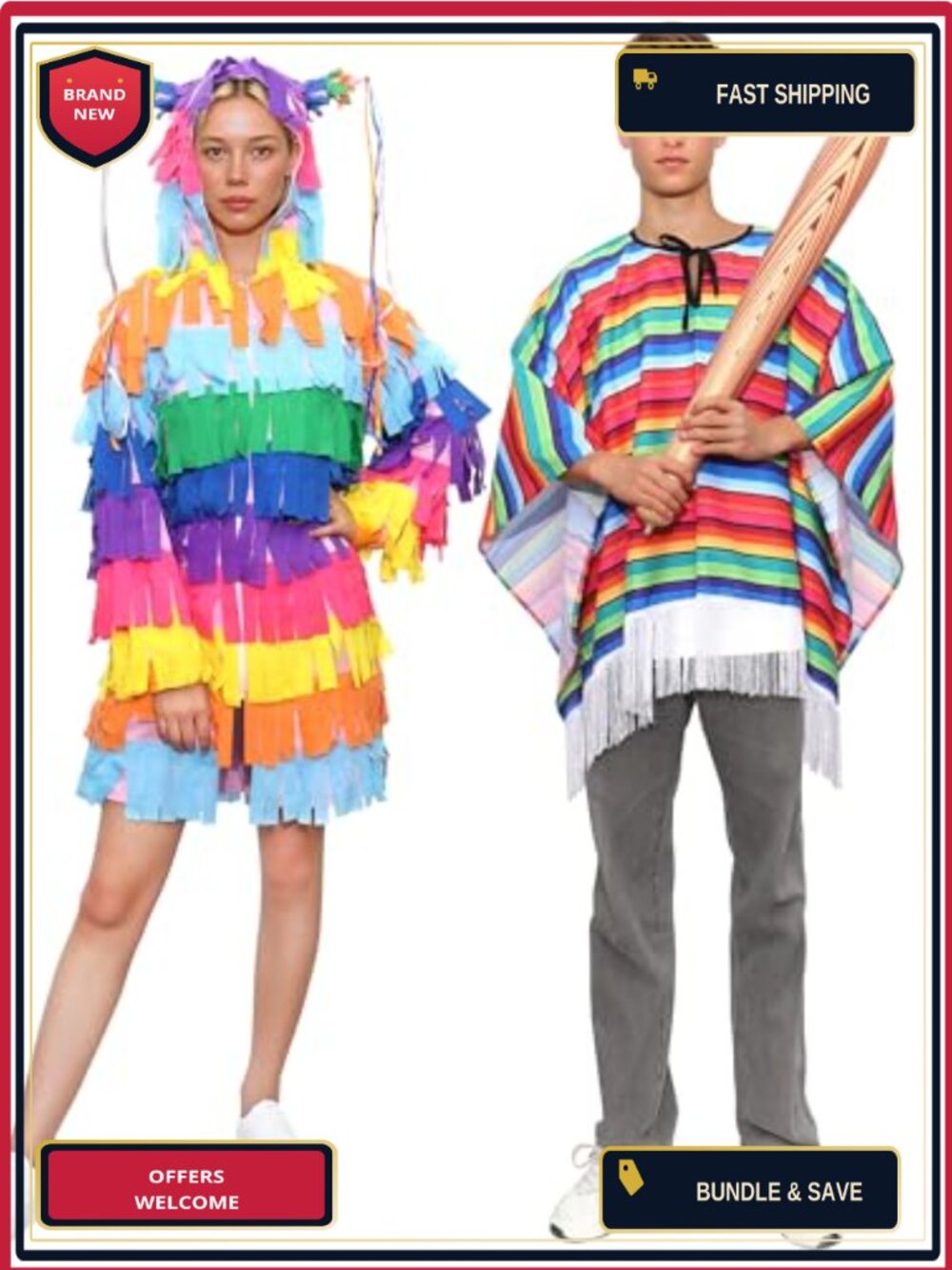 3PC Pinata Couples Halloween Costumes Adults Polyester Fiesta Party